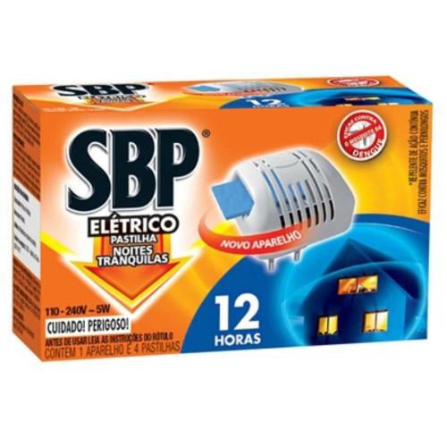 Repelente Elétrico Pastilha SBP Noites Tranquilas 12 Horas com 1 Aparelho + 4 Pastilhas