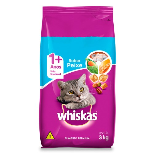 Ração para Gatos Whiskas Adulto 1+ Anos Sabor Peixe 3kg