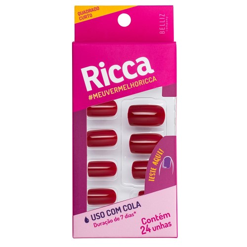 Unhas Postiças Ricca Vermelho Bordo - 1987