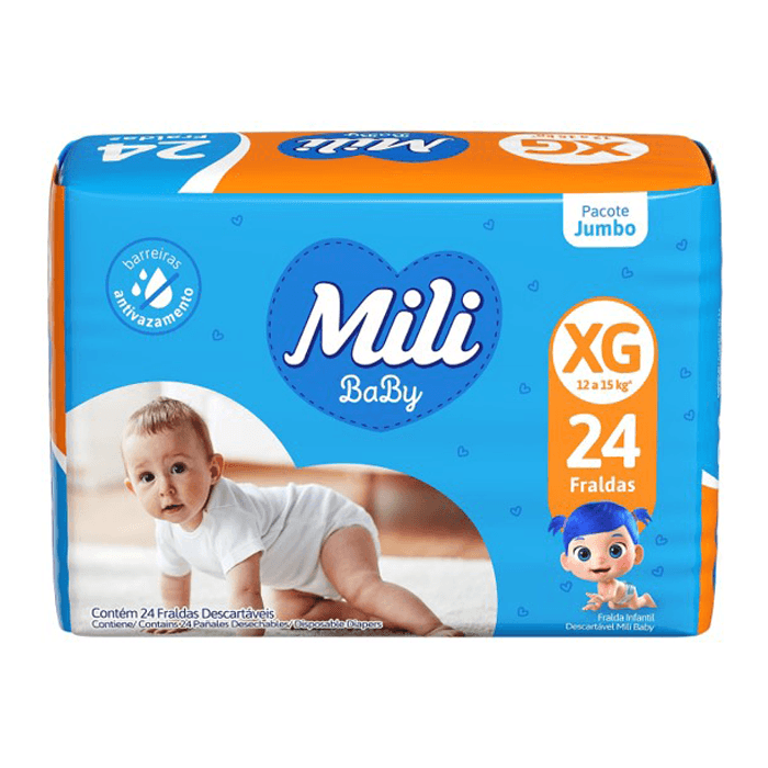 Fralda Mili Ultra Seca XG, pacote jumbo com 24 unidades