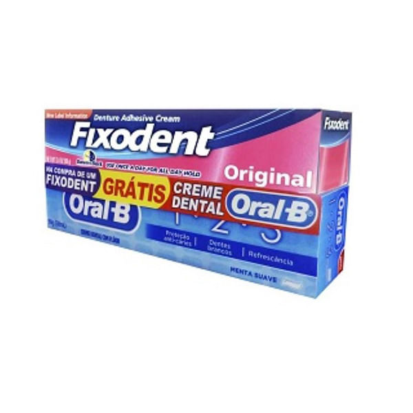 Creme Fixador Fixodent Original 39g Grátis Creme Dental Oral B