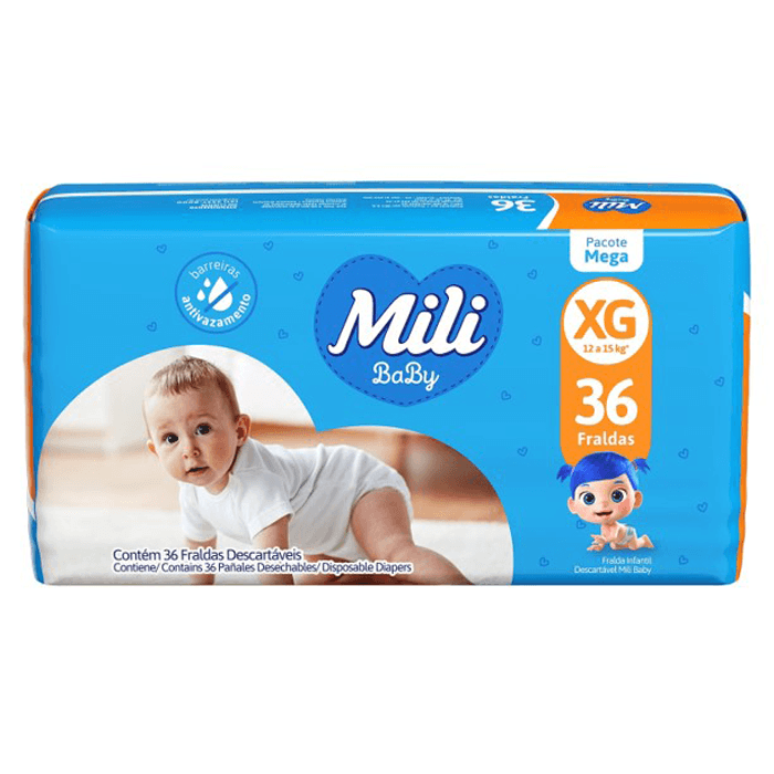 Fralda Mili Ultra Seca XG, pacote mega com 36 unidades