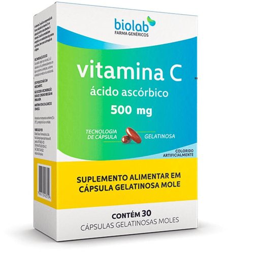 Vitamina C 500mg 30 cápsulas gelatinosas moles genérico Biolab