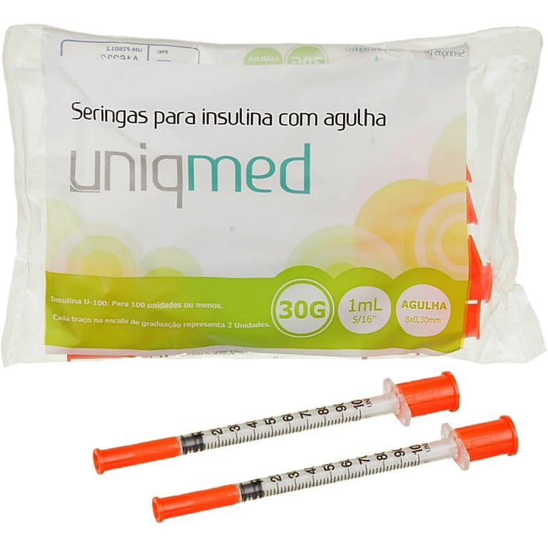 Seringas para Insulina com Agulha Uniqmed 30G 1ml (8x30mm) 10 Unidades