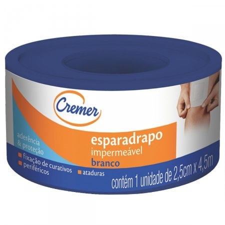 Esparadrapo Impermeável Cremer Branco de 2,5cm x 4,5m com 1 unidade