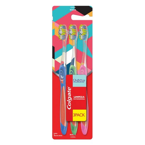 Escova Dental Colgate Twister Macia Cabeça Compacta com 3 unidades