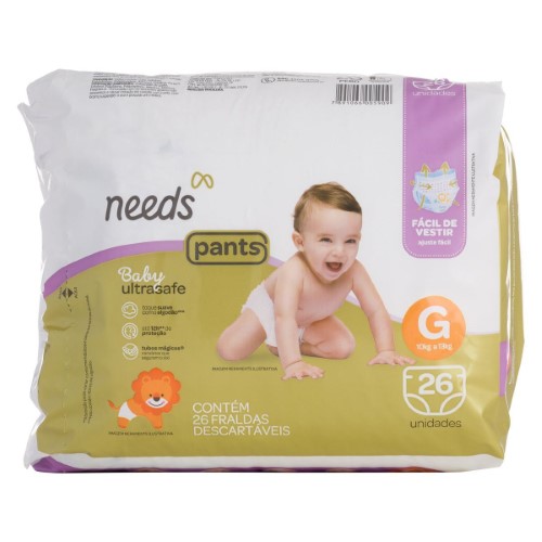 Fralda Needs Baby Ultrasafe Pants G - 26 Unidades