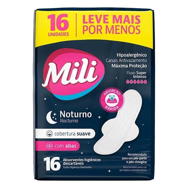 Absorvente Mili Noturno Suave Com Abas 16 Unidades