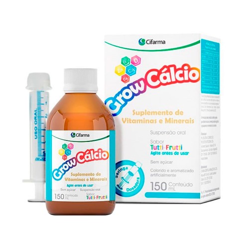 Suplemento Vitamínico Mineral Infantil Grow Cálcio Sabor Tutti-Frutti Suspensão Oral com 150ml + Seringa Dosadora