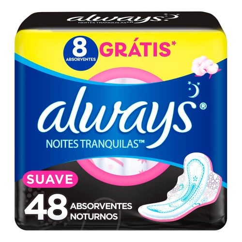 Absorvente Always Noites Tranquilas Cobertura Suave Com Abas 48 Unidades