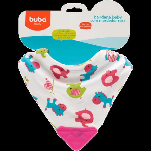 Bandana com Mordedor Buba Baby Zoo Rosa com 1 unidade