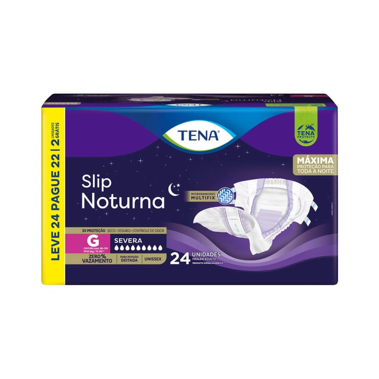 Fralda Adulta Tena Slip Noturna G Leve 24 Pague 22 Unidades