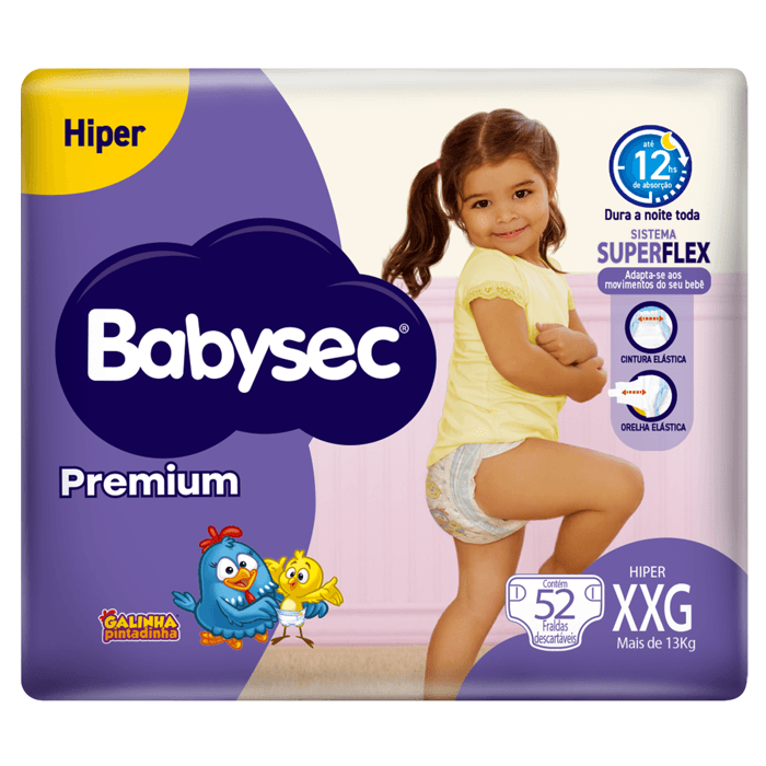 Fralda Babysec Galinha Pintadinha Premium Hiper Xxg 52 Unidades