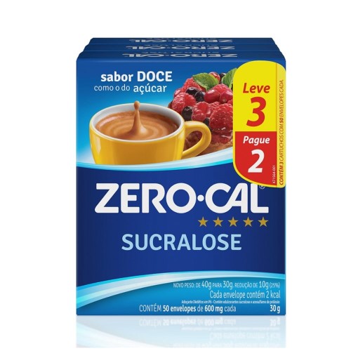 Adoçante Em Pó Zero Cal Sucralose 50 Envelopes De 600mg Cada