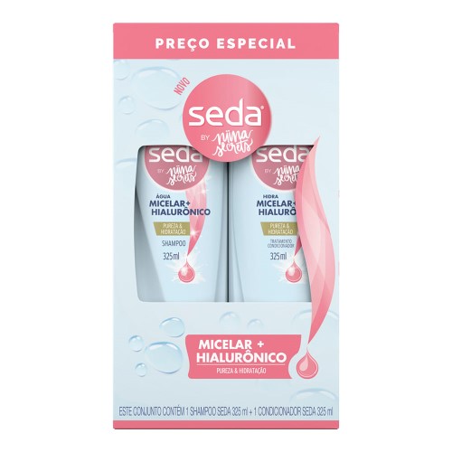 Shampoo + Condicionador Seda By Niina Secrets Água Micelar e Hialurônico 325ml cada