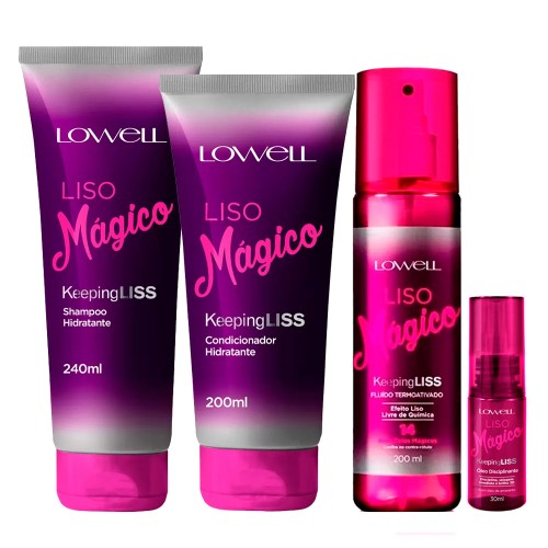 Lowell LisoMágico Kit: Fluído + Condicionador + Shampoo + Óleo