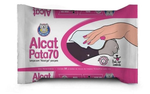 Alcat Pata 70 CatMyPet - Lenços c/ Alcool Gel 15cm/20cm - 30und