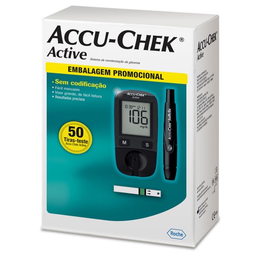 Accu-Chek Active Kit Monitor de Glicemia 50 Tiras Teste