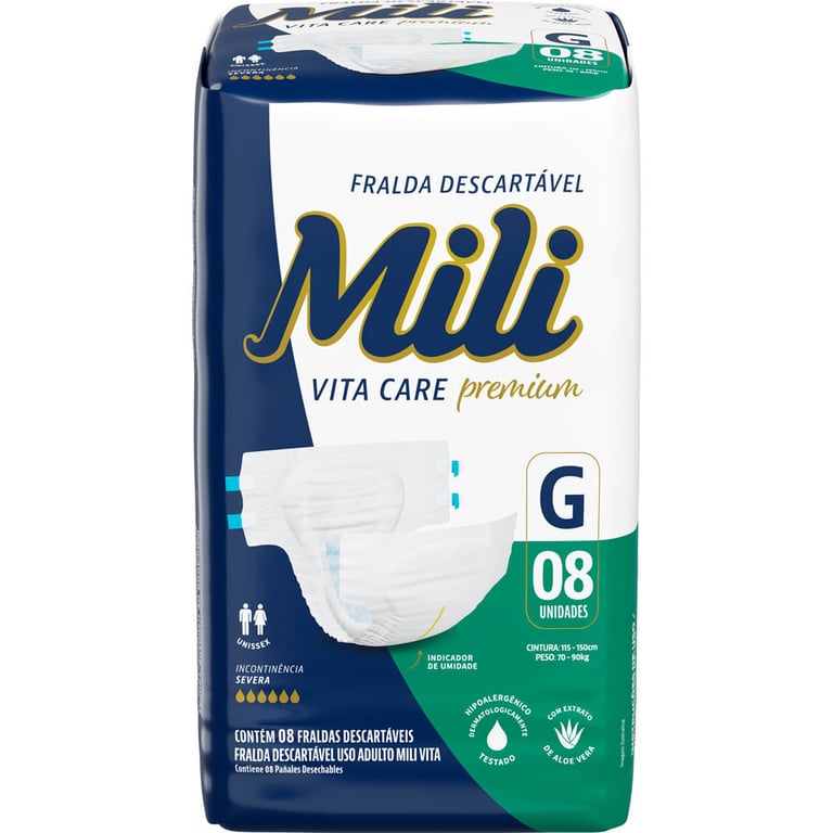 Fralda Geriátrica Mili Vita Grande Com 8 Unidades