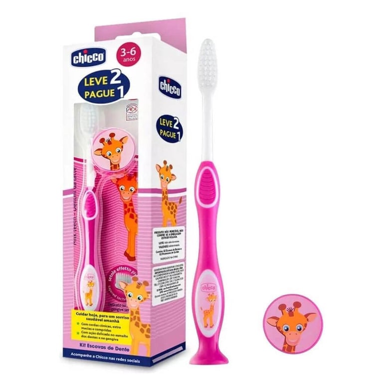 Escova Dental Infantil Chicco 3-6 Anos Rosa 2 Unidades