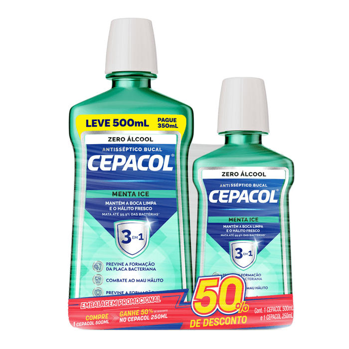 Enxaguante Bucal Cepacol 3em1 Menta Ice 500ml + 250ml