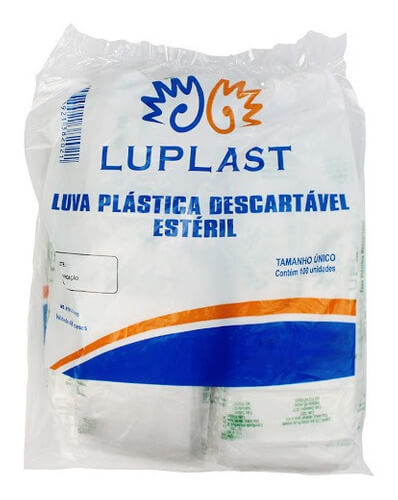 Luva Descartável Estéril Luplast Transparente Tamanho Único 100 Unidades