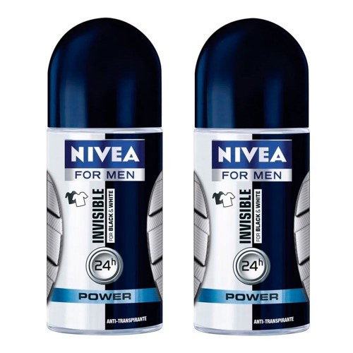 Desodorante Roll-On Nivea Men Black & White Invisible Masculino com 2 unidades com 50ml cada