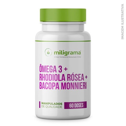 Ômega 3 pó 600mg + Rhodiola rósea 150mg + Bacopa monnieri 250mg 60 Doses