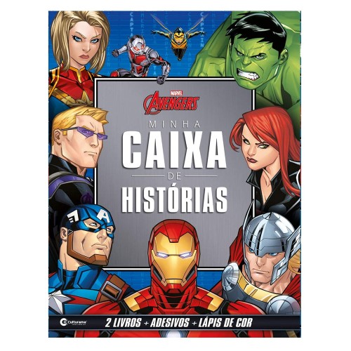 Livro Minha Caixa de Histórias Vingadores com 2 Livos, Adesivos e Lápis Culturama