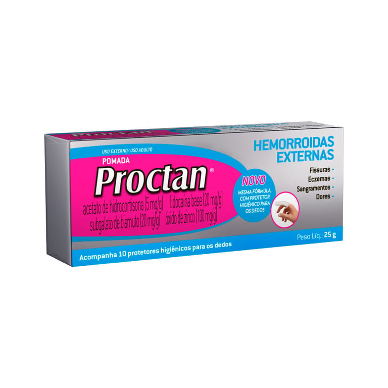 Pomada Proctan Hemorroidas Externas 25g + 10 Protetores Higiênicos Para os Dedos