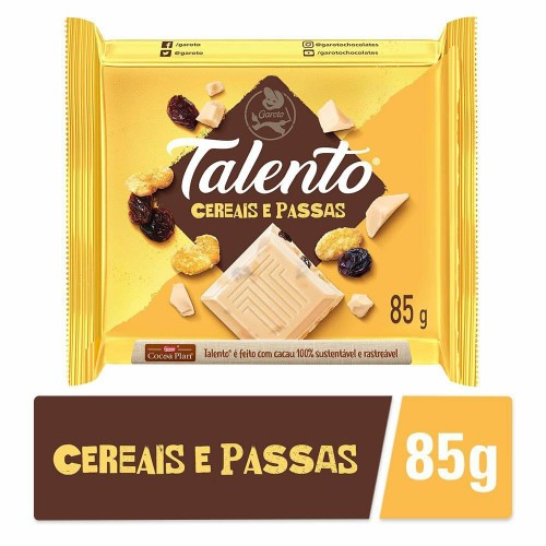 Chocolate Garoto Talento Branco Cereais E Passas 85g