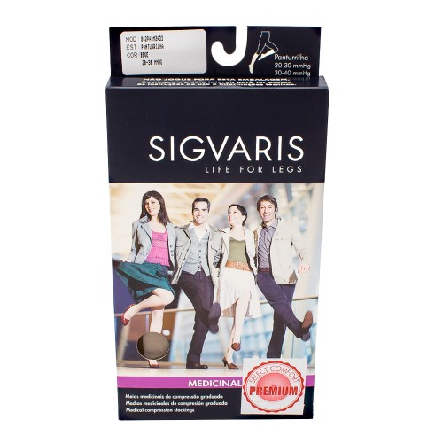 Meia Panturrilha (3/4) Sigvaris Select Comfort Premium 20-30 mmHg M (Tamanho Médio) Normal, Ponteira Aberta, Cor Natural