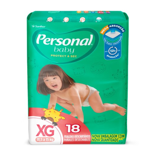 Fralda Personal Baby Protect & Sec Tamanho XG com 18 Fraldas Descartáveis