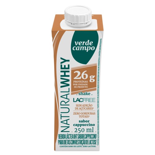 Bebida Láctea UHT Natural Whey Shake Lacfree Verde Campo Sabor Cappuccino 250ml