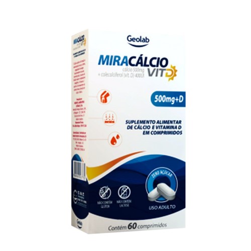 Miracálcio Vit D 500mg + 400UI com 60 Comprimidos 