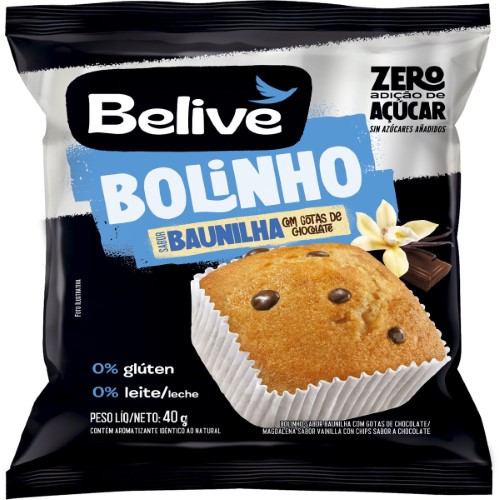 Bolinho Belive Baunilha com Gotas de Chocolate Zero Açúcar, Glúten e Lactose 40g