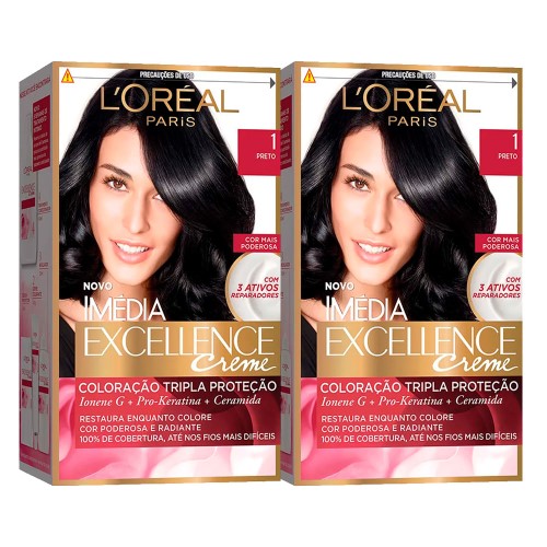 L`oréal Paris Coloração Imédia Excellence 1 Preto Kit - 2 Unidades