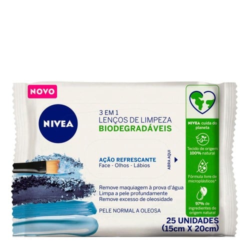 Lenços De Limpeza Demaquilantes Nivea 3 Em 1 Ação Refrescante 25 Unidades 