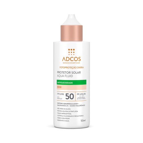 Protetor Solar Facial Adcos Aqua Fluid Antioleosidade FPS 50 Peach 50ml