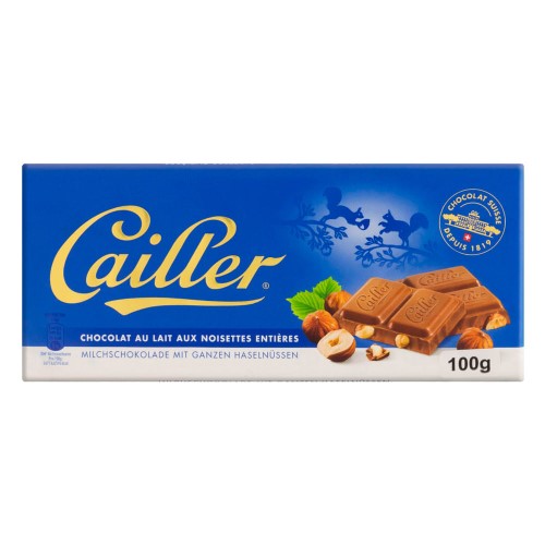 Chocolate Cailler Suíço ao Leite 31% Cacau com Avelãs Inteiras 100g