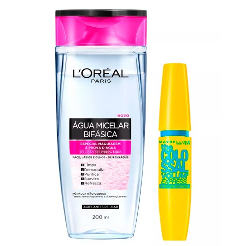 Maybelline Kit - Água Micelar Bifásica + Máscara de Cílios The Colossal VolumExpress Waterproof