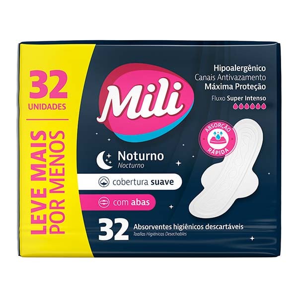 Absorvente Mili Noturno Suave Com Abas 32 Unidades