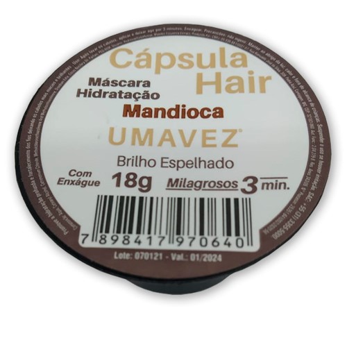 Capsula Hair Hidratante Uma Vez Mandioca 18g