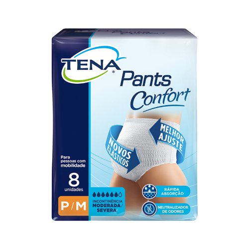 Roupa Íntima Descartável Tena Pants Confort Unissex - Tam P/M - 8 Unidades