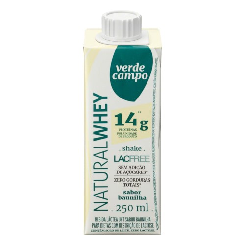 Bebida Láctea UHT Natural Whey Shake Lacfree Verde Campo Sabor Baunilha 250ml