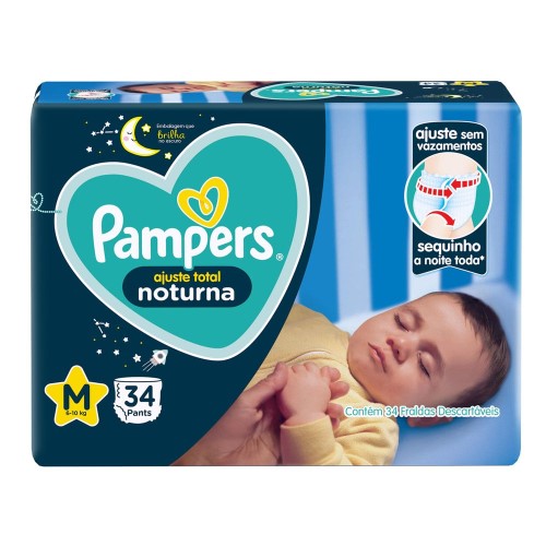 Fralda Pampers Ajuste Total Noturna M 34 Unidades