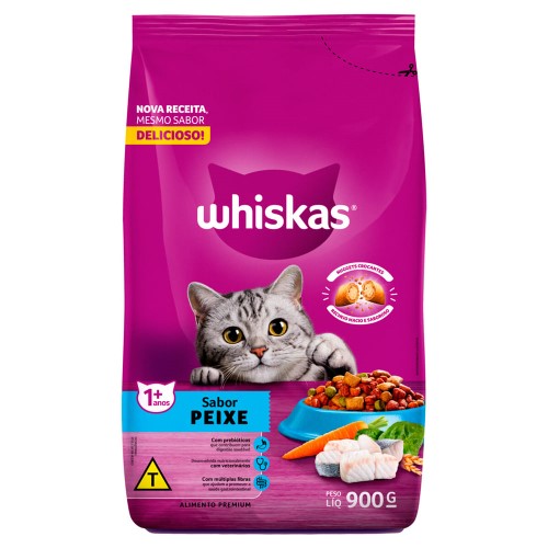 Ração para Gatos Whiskas Adulto 1+ Anos Sabor Peixe 900g