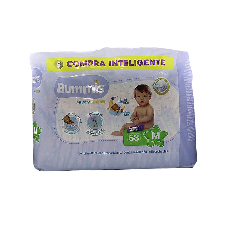 Fraldas Infantis Bummis Magics Premium Hiper Tamanho M com 68 Unidades