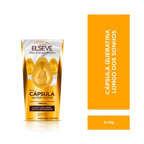 Cápsula de Tratamento Loréal Paris Elseve Óleo Extraordinário Nutrição Óleo De Coco 3 unidade 15g