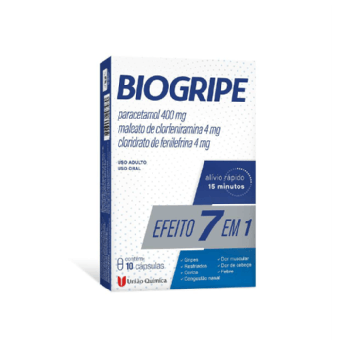 Biogripe 400mg + 4mg + 4mg, caixa com 10 cápsulas duras